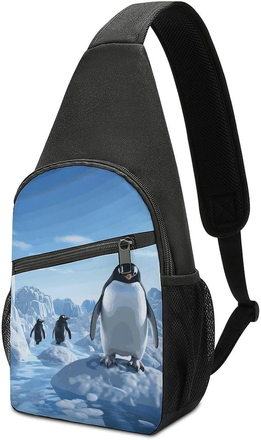 Sling Bags Penguin Antarctica Ice Chest Bag for Men Women Shoulder Bag for Travel Sport Chest Pack