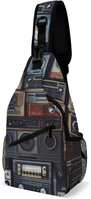 Sling Bags Vintage Wall of Radio Boombox Chest Bag for Men Women Shoulder Bag for Travel Sport Chest Pack