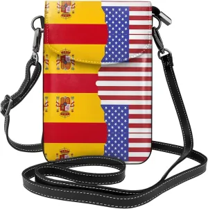 Small Cell Phone Purse - Stylish Quality And Soft Leather Messenger Horizontal Purse Crossbody Flap Phone Case For Women American Spain Flag Printing
