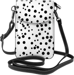 Small Cell Phone Purse - Stylish Quality And Soft Leather Messenger Horizontal Purse Crossbody Flap Phone Case For Women Black And White Polka Dot Prints