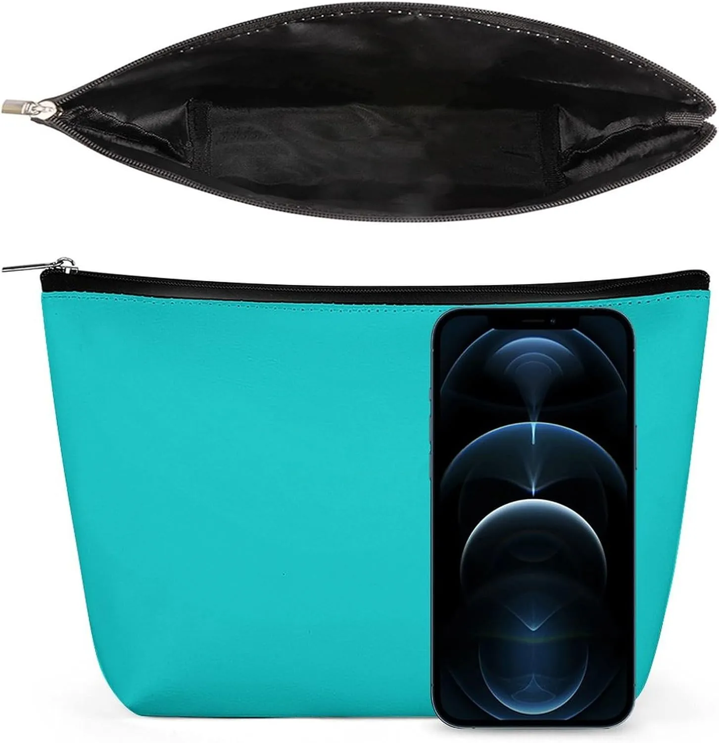 Small Cosmetic Bag, Dark Turquoise Solid Color Makeup Bags Elegant Roomy Pouch for Women,Travel Toiletry Accessories Organizer