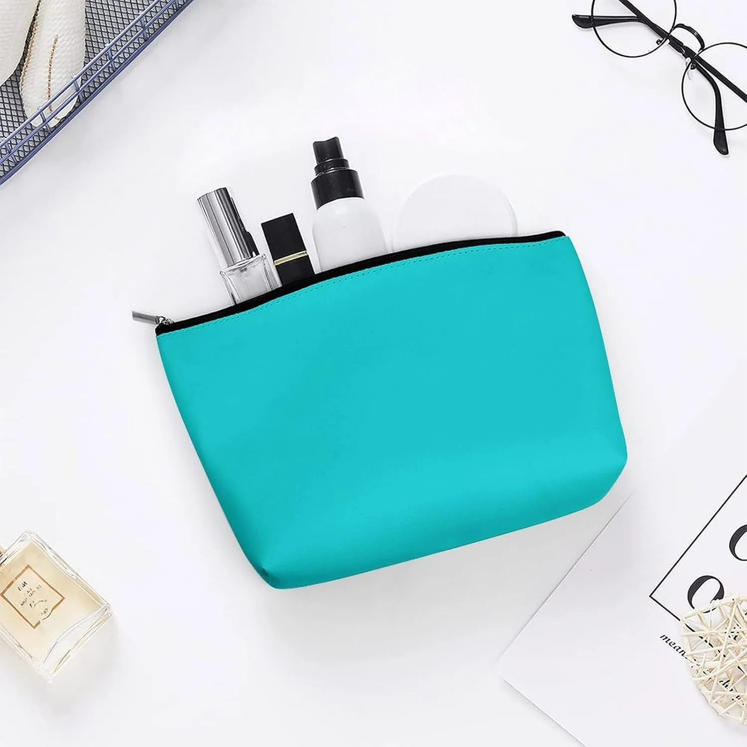 Small Cosmetic Bag, Dark Turquoise Solid Color Makeup Bags Elegant Roomy Pouch for Women,Travel Toiletry Accessories Organizer