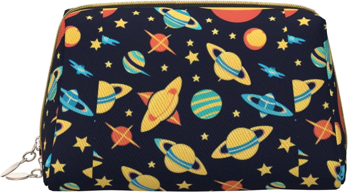 Small Cosmetic Bag Pu Leather Travel Organizer Pouch For Toiletries Storage Portable Makeup Bag For Women Girls(Spacecraft)