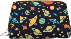 Small Cosmetic Bag Pu Leather Travel Organizer Pouch For Toiletries Storage Portable Makeup Bag For Women Girls(Spacecraft)
