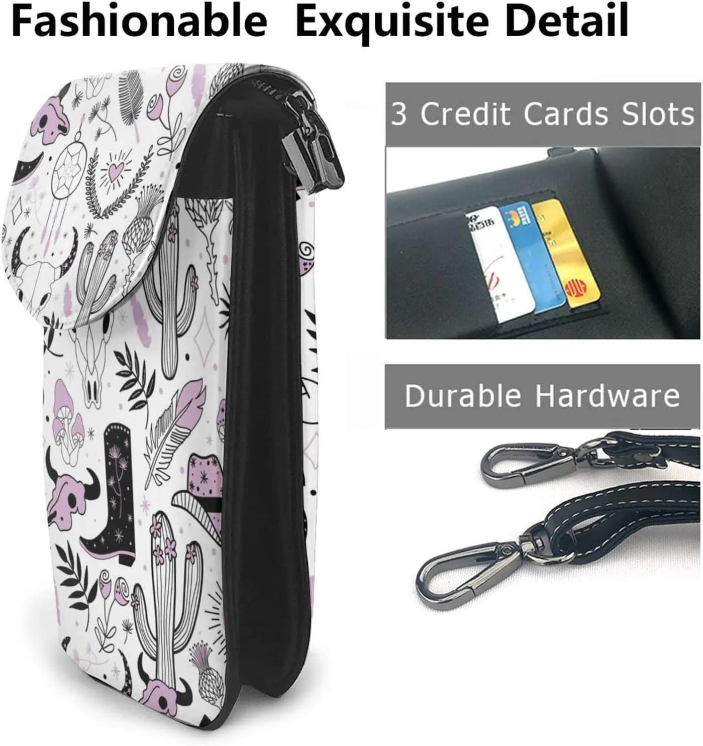Small Crossbody Bag For Women,Leather Phone Purse Women'S Shoulder Handbags Wallet Purse -Elephant And Flowers