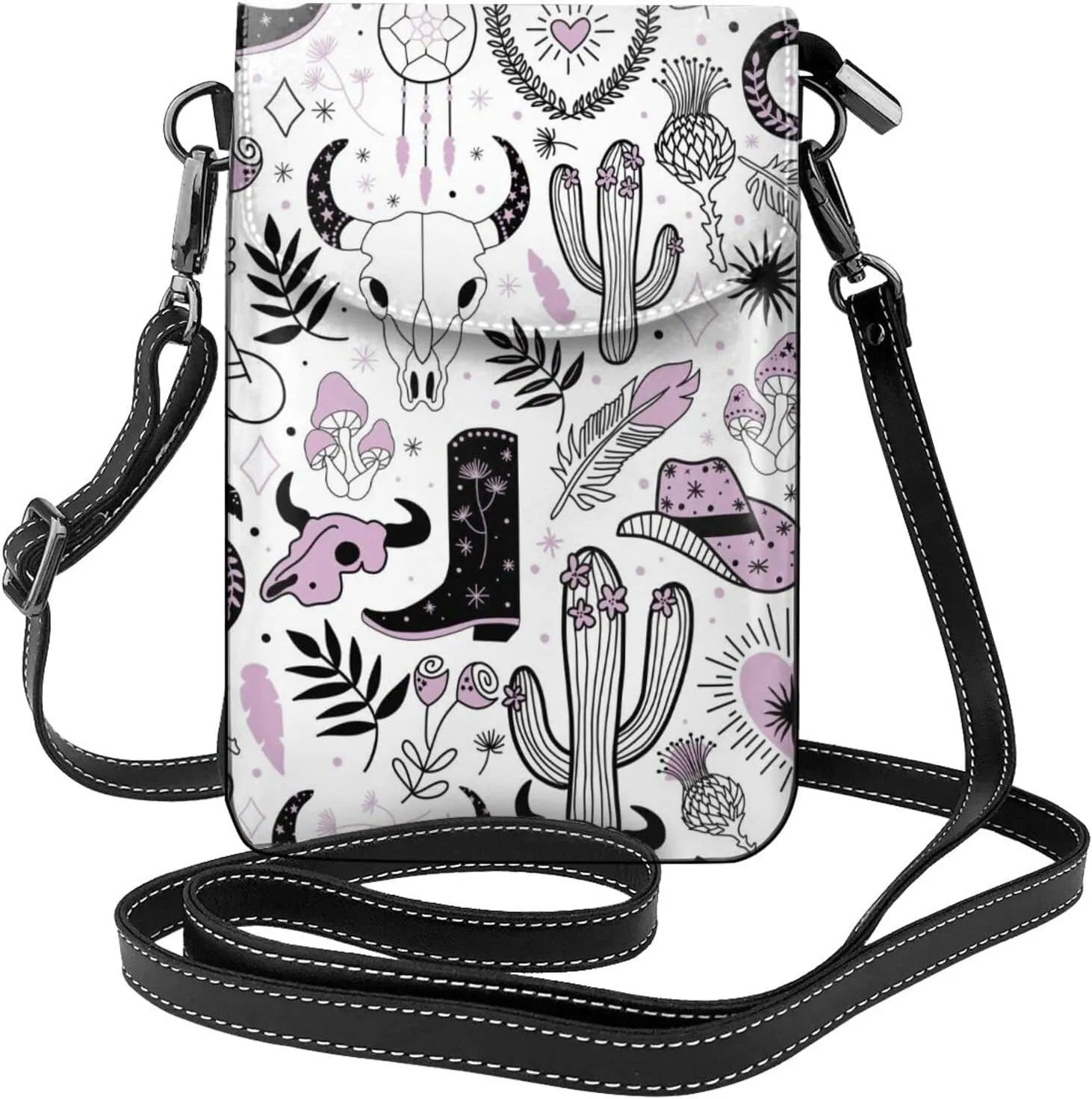 Small Crossbody Bag For Women,Leather Phone Purse Women'S Shoulder Handbags Wallet Purse -Elephant And Flowers