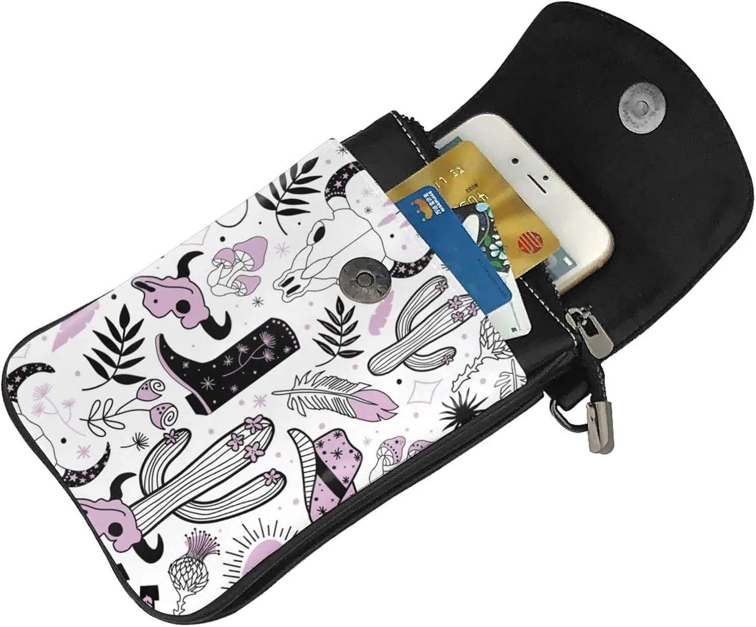 Small Crossbody Bag For Women,Leather Phone Purse Women'S Shoulder Handbags Wallet Purse -Elephant And Flowers
