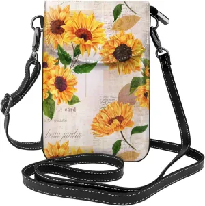 Small Crossbody Bag For Women,Leather Phone Purse Women'S Shoulder Handbags Wallet Purse -Sunflowers And Butterflies