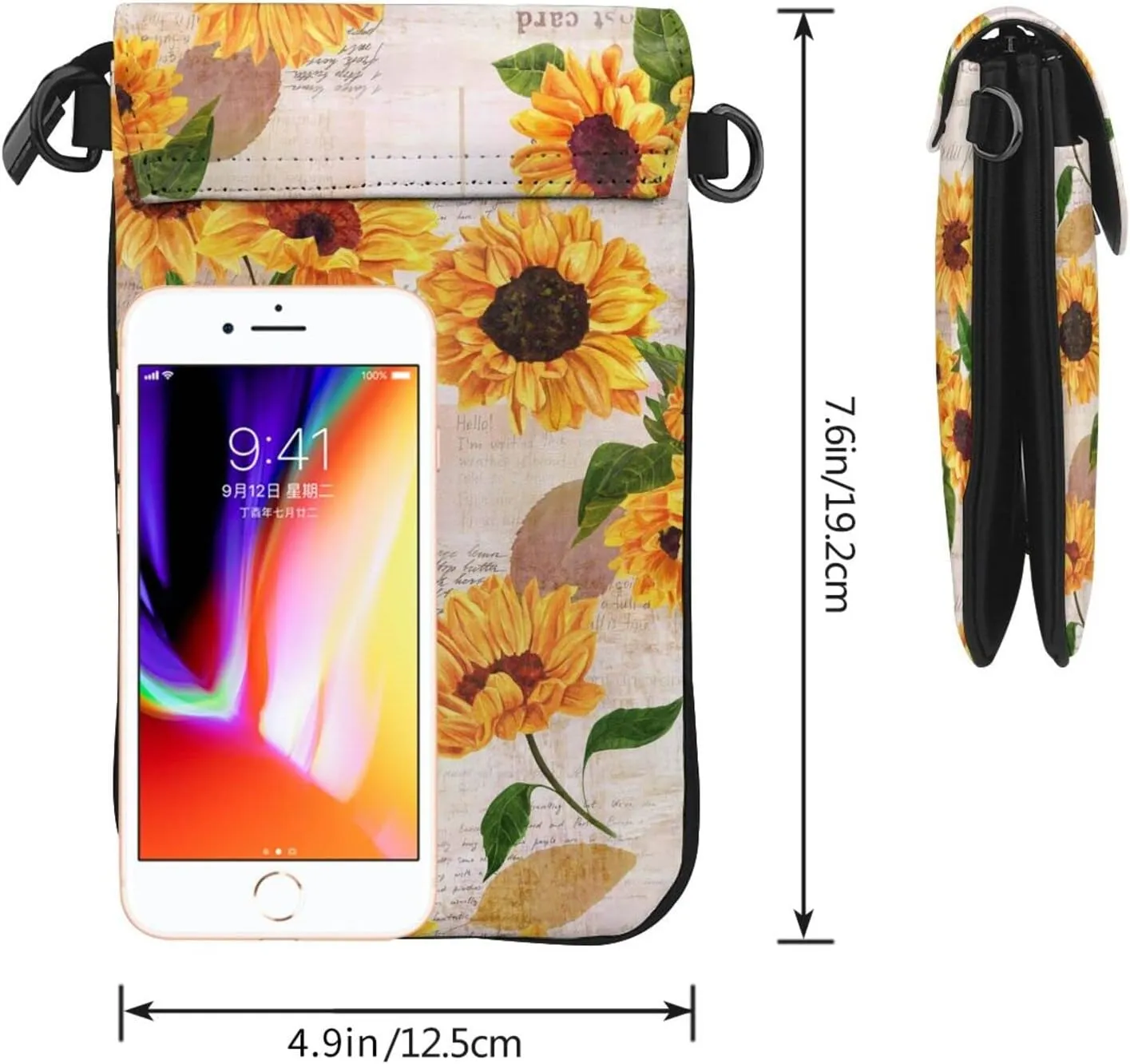 Small Crossbody Bag For Women,Leather Phone Purse Women'S Shoulder Handbags Wallet Purse -Sunflowers And Butterflies