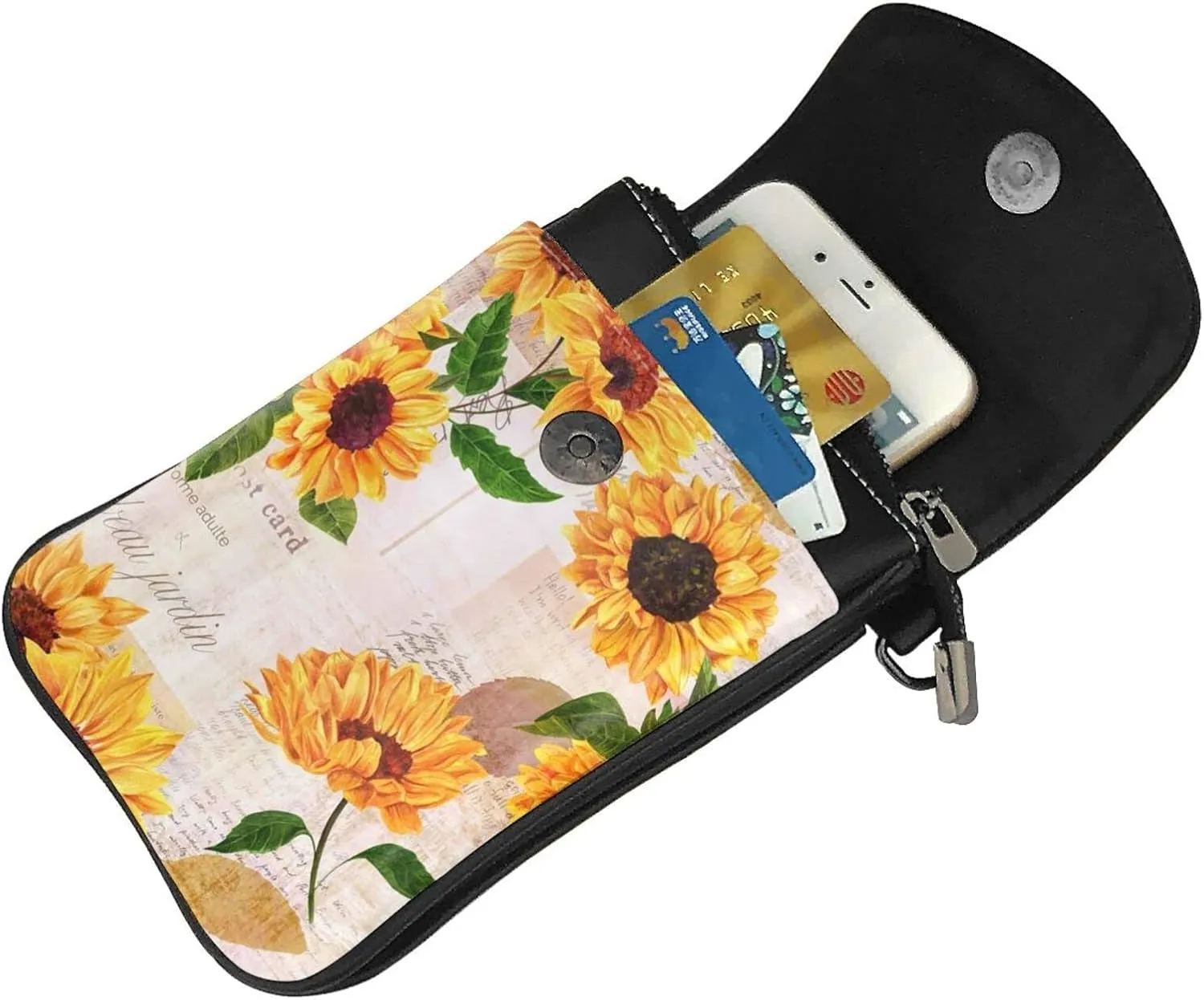 Small Crossbody Bag For Women,Leather Phone Purse Women'S Shoulder Handbags Wallet Purse -Sunflowers And Butterflies