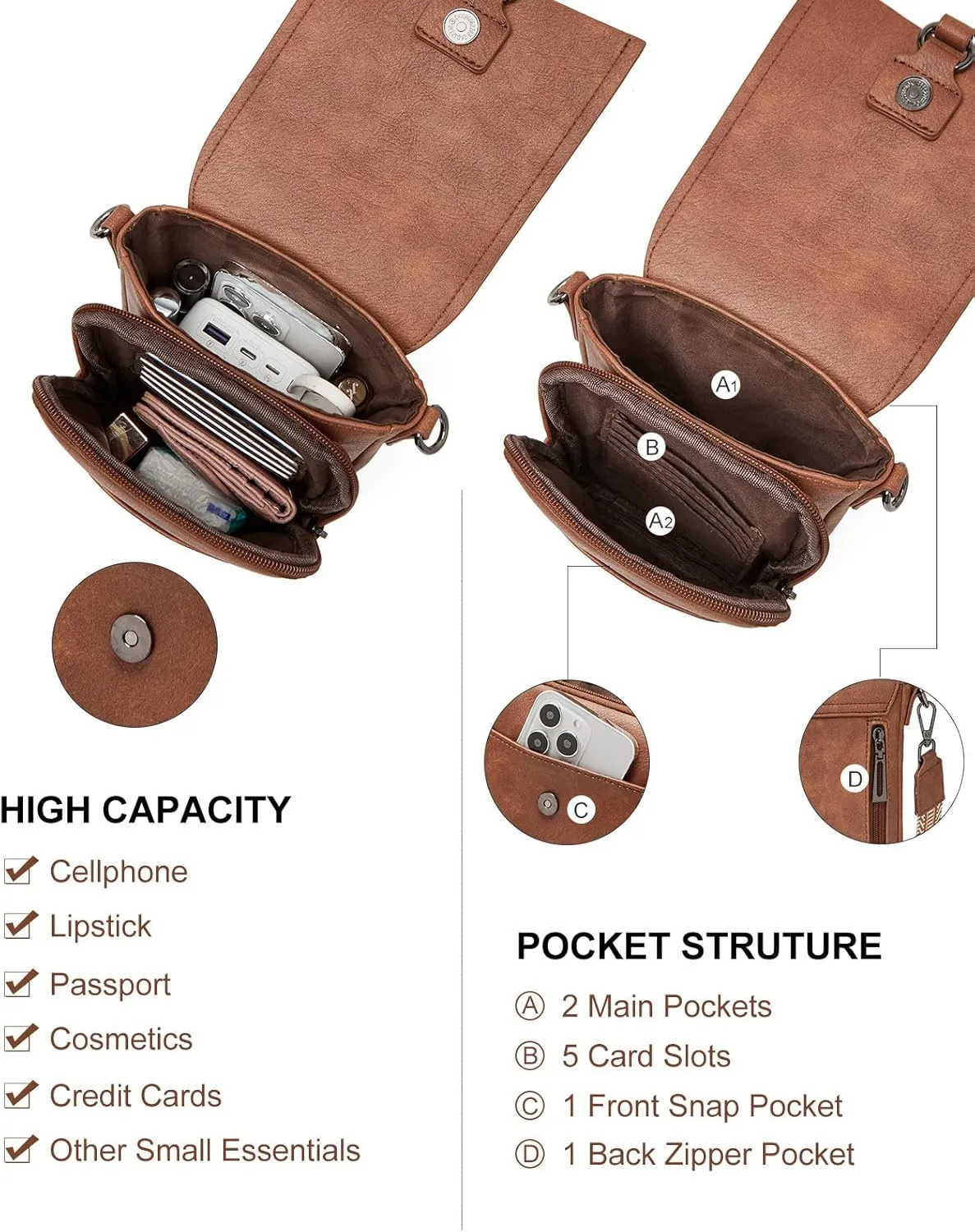 Small Crossbody Bags for women,Soft Leather Cell Phone Purse Lightweight,Little Crossbody Purses Women Trendy with Card slots