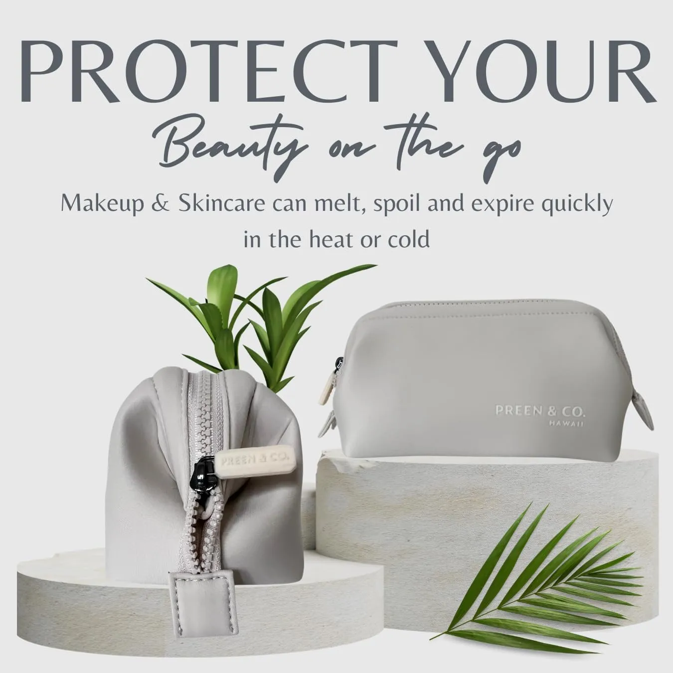Small heat-resistant makeup bag, beauty case. Insulated cosmetic bag helps protect makeup from melting, spoiling and expiring quickly. Heat proof makeup bag for car (Oat (Off White))