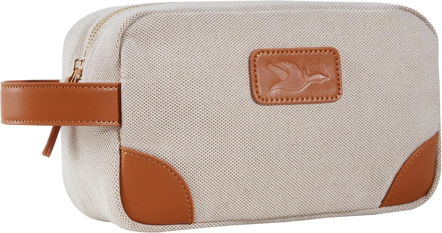 Small Makeup Bag for Women and Men - Cute Cosmetic Bag for Travel, Multipurpose Canvas Make up Pouch for Accessories, Mini Makeup Purse with Zipper and Internal Pockets for Toiletries - Sand