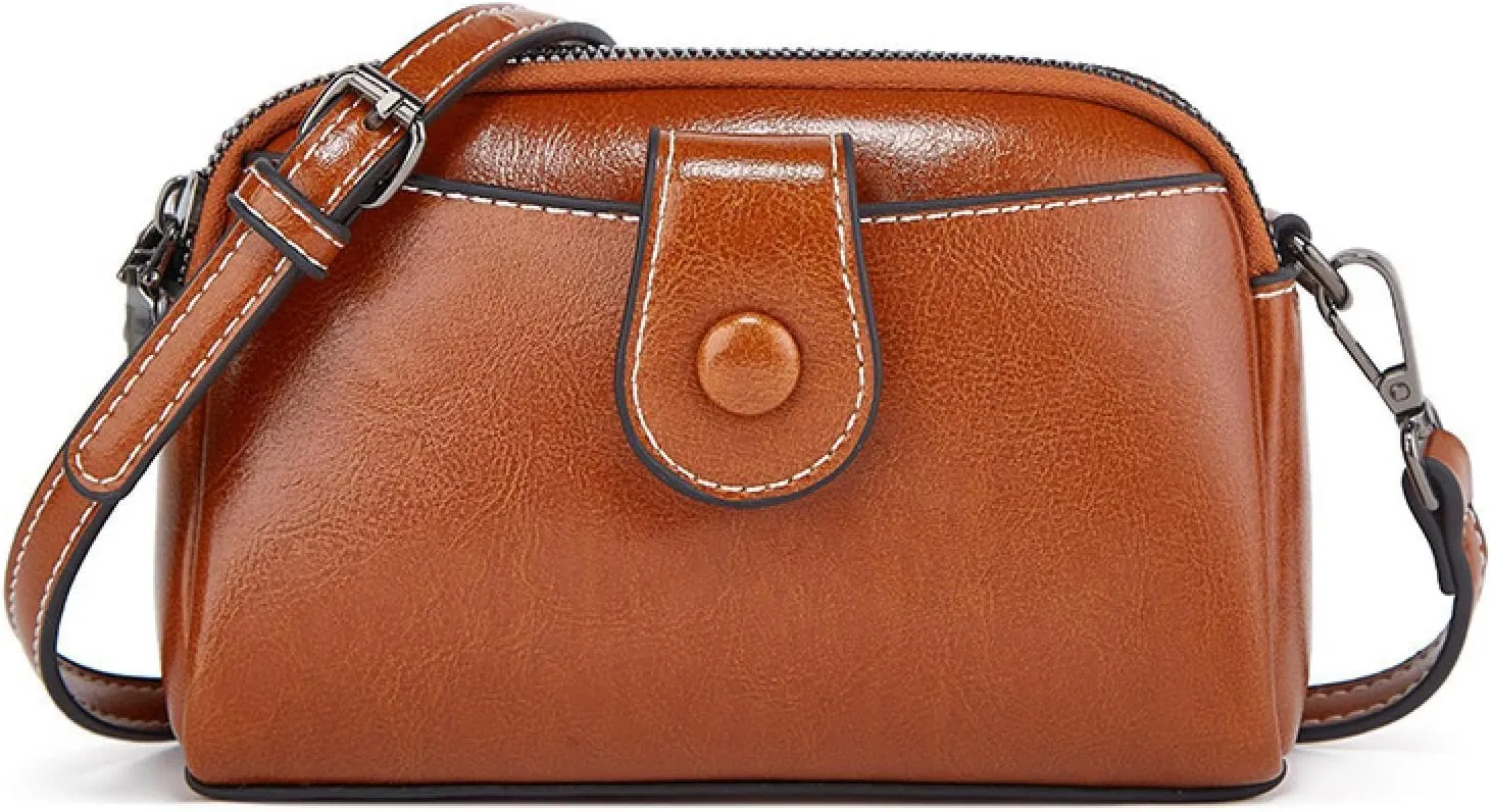 Small Oily Leather Mobile Phone Shoulder Crossbody Women's Bag