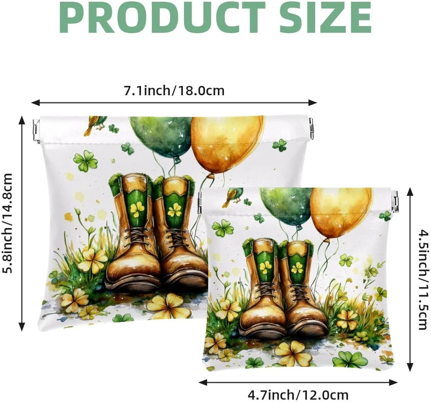Small Pocket Cosmetic Bag, Squeeze Top Travel Makeup Bag for Purse, No Zipper Self-Closing Mini Makeup Pouch for Women Girls, Watercolor Golden Horseshoe Clover and Balloons Bird
