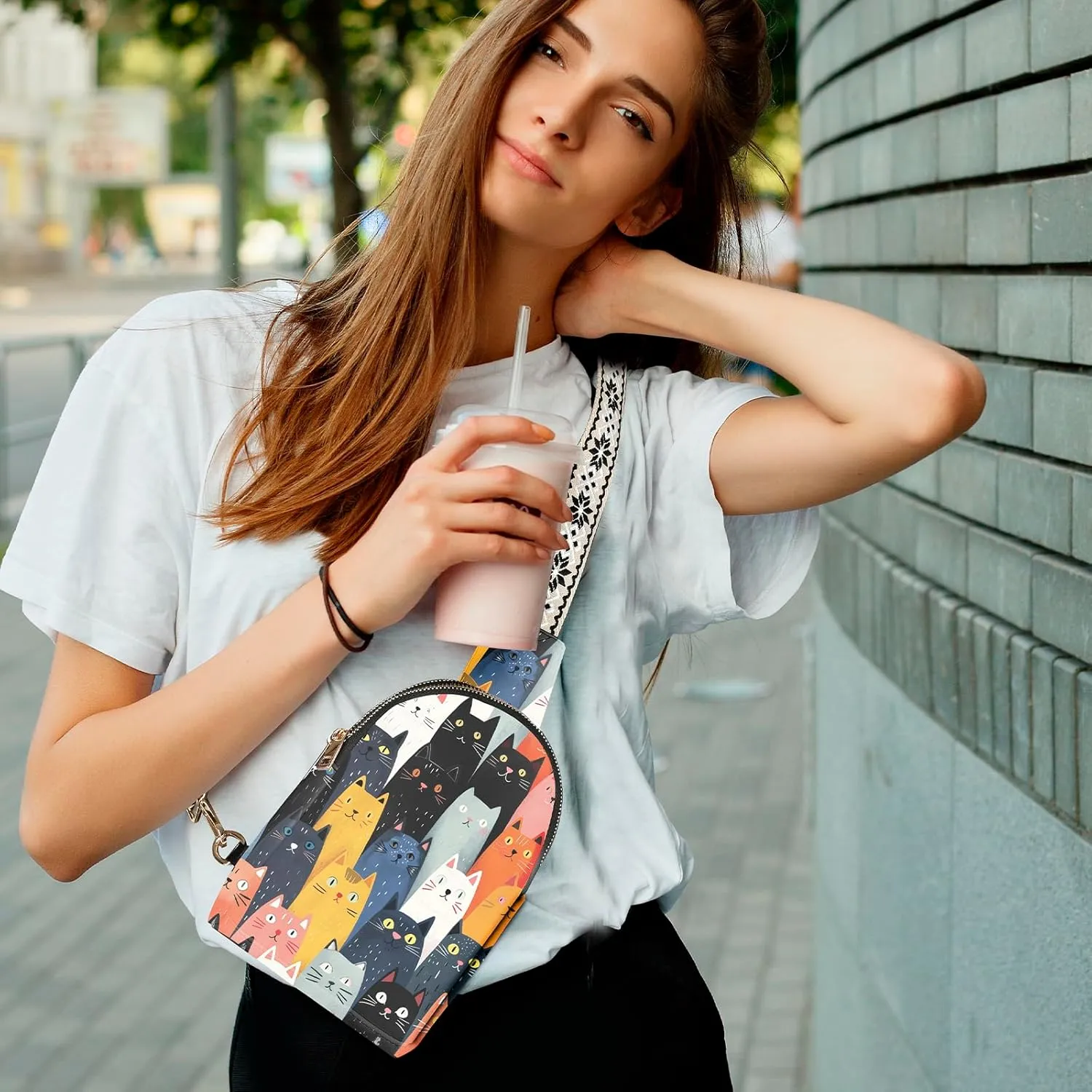 Small Sling Bag Leather Fanny Packs for Women Crossbody Purses Travel Chest Casual Daypacks