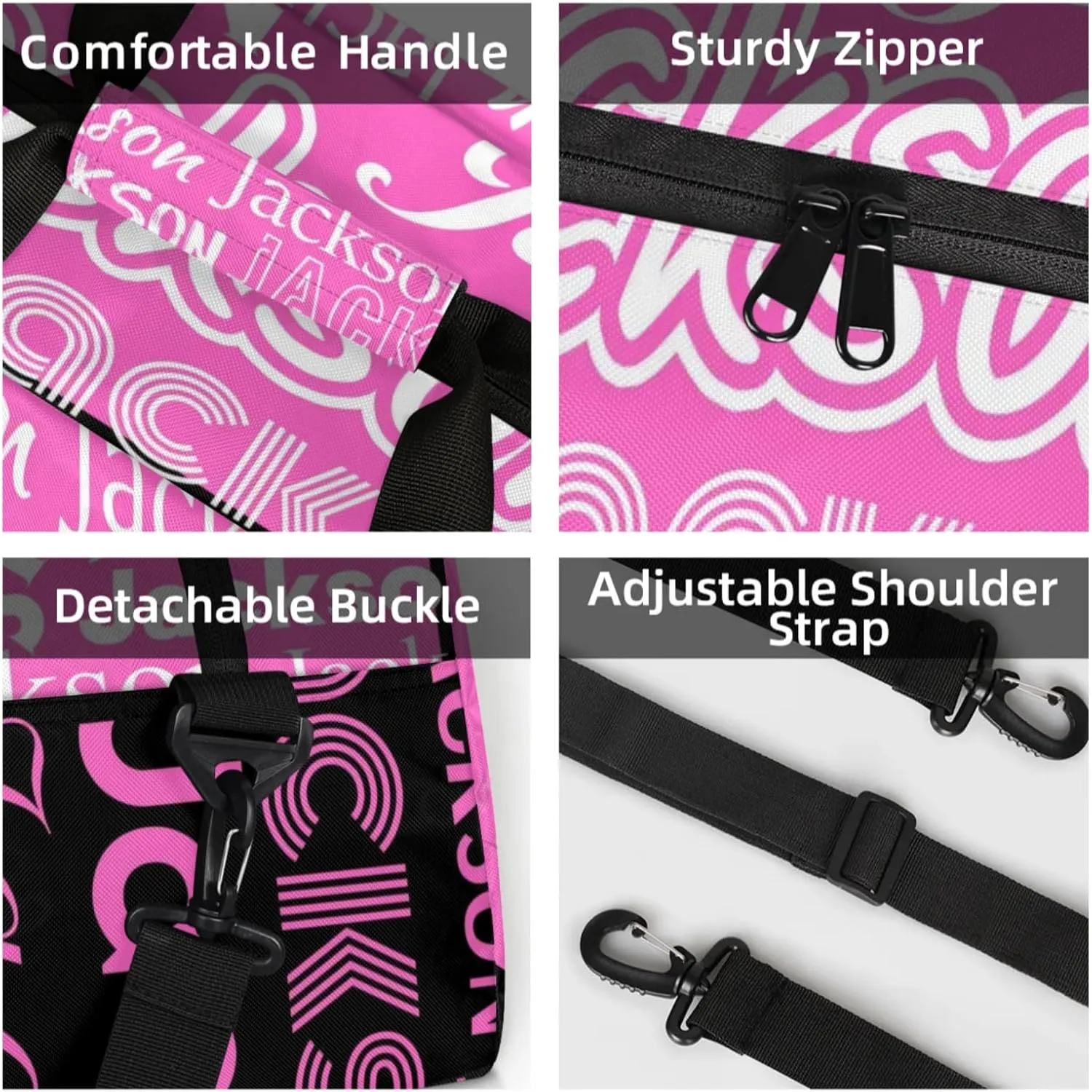 Small Sports Duffle Bag for Women Men Lightweight Custom Luggage Overnight Bag for Travel Fitness Workout Black Pink