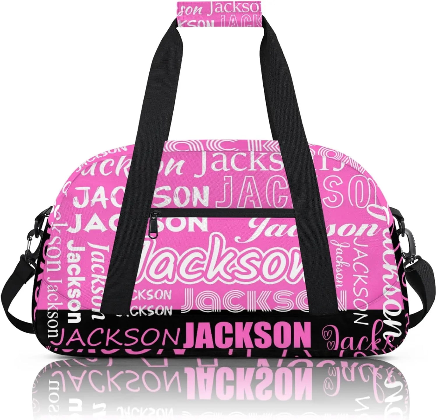 Small Sports Duffle Bag for Women Men Lightweight Custom Luggage Overnight Bag for Travel Fitness Workout Black Pink