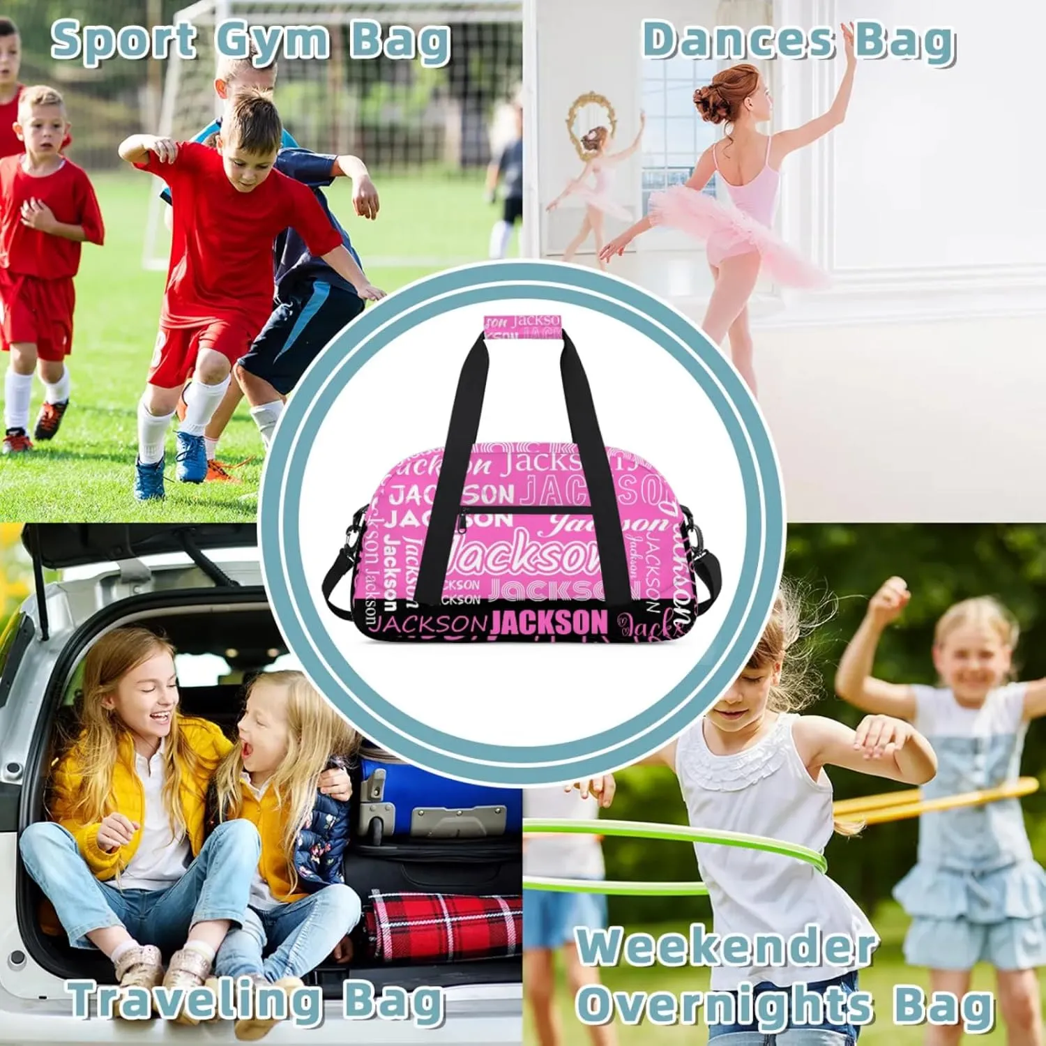 Small Sports Duffle Bag for Women Men Lightweight Custom Luggage Overnight Bag for Travel Fitness Workout Black Pink