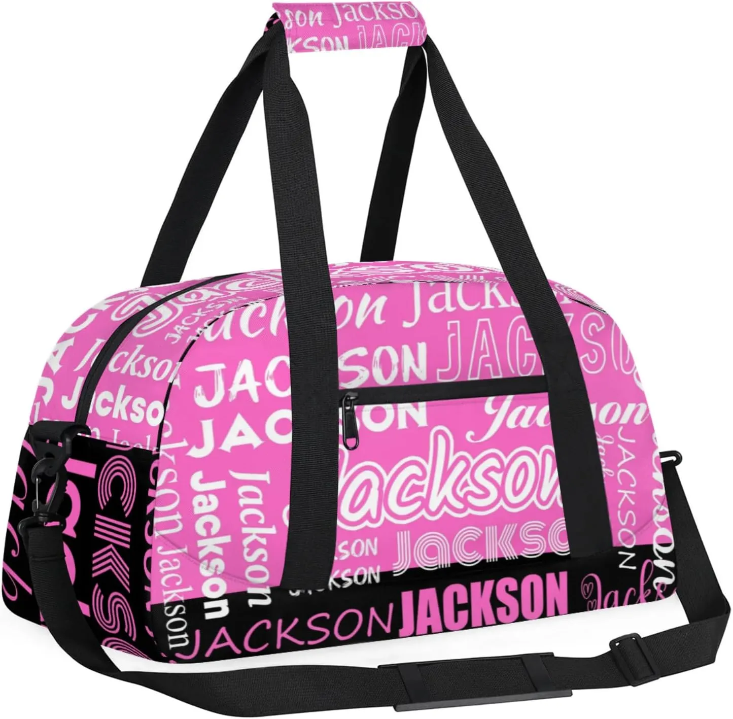 Small Sports Duffle Bag for Women Men Lightweight Custom Luggage Overnight Bag for Travel Fitness Workout Black Pink