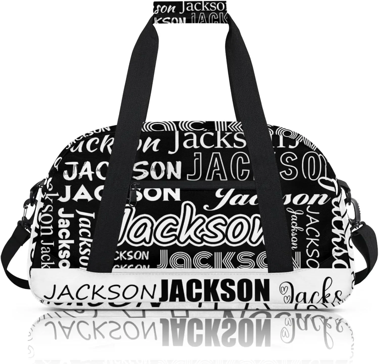 Small Sports Duffle Bag for Women Men Lightweight Custom Luggage Overnight Bag for Travel Fitness Workout Black White