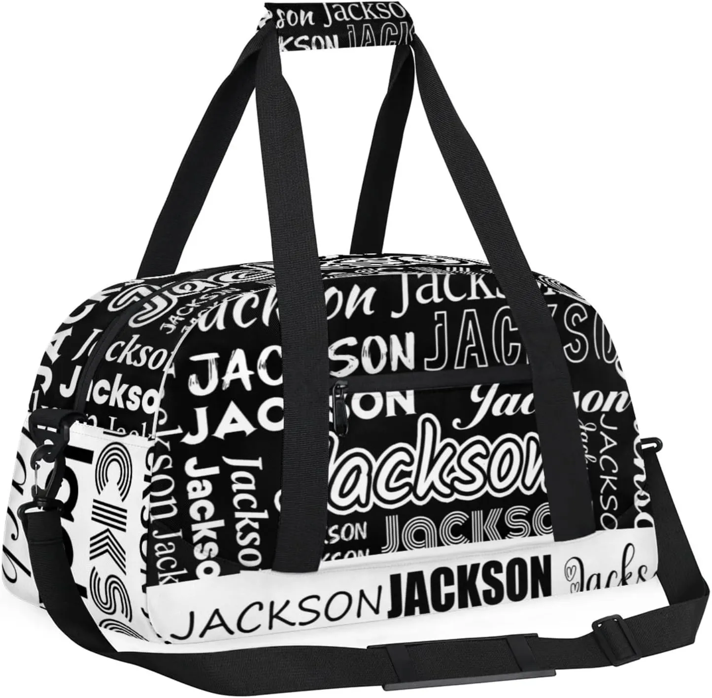 Small Sports Duffle Bag for Women Men Lightweight Custom Luggage Overnight Bag for Travel Fitness Workout Black White