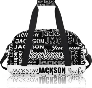 Small Sports Duffle Bag for Women Men Lightweight Custom Luggage Overnight Bag for Travel Fitness Workout Black White
