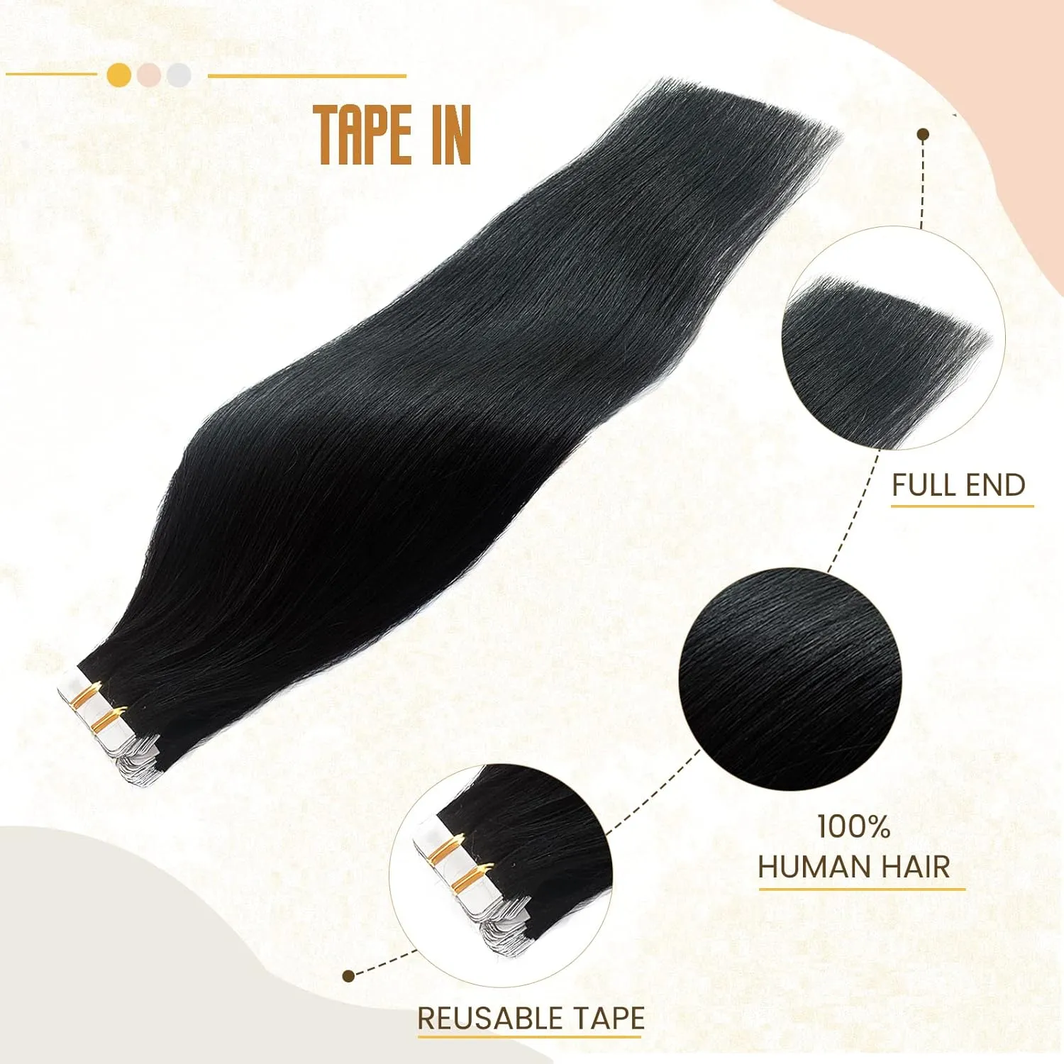 Smavida Tape in Hair Extensions Jet Black 100% Real Human Hair Extensions 20pcs 50g/pack Tape in Remy Hair Seamless Skin Weft Silk Straight Glue in Hair Extensions (12 inches, #1)