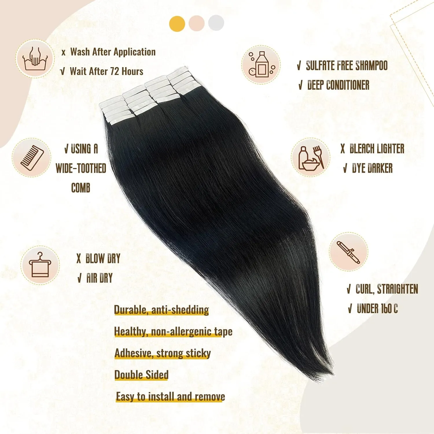 Smavida Tape in Hair Extensions Jet Black 100% Real Human Hair Extensions 20pcs 50g/pack Tape in Remy Hair Seamless Skin Weft Silk Straight Glue in Hair Extensions (12 inches, #1)