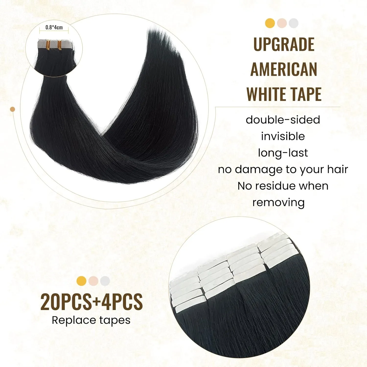 Smavida Tape in Hair Extensions Jet Black 100% Real Human Hair Extensions 20pcs 50g/pack Tape in Remy Hair Seamless Skin Weft Silk Straight Glue in Hair Extensions (12 inches, #1)