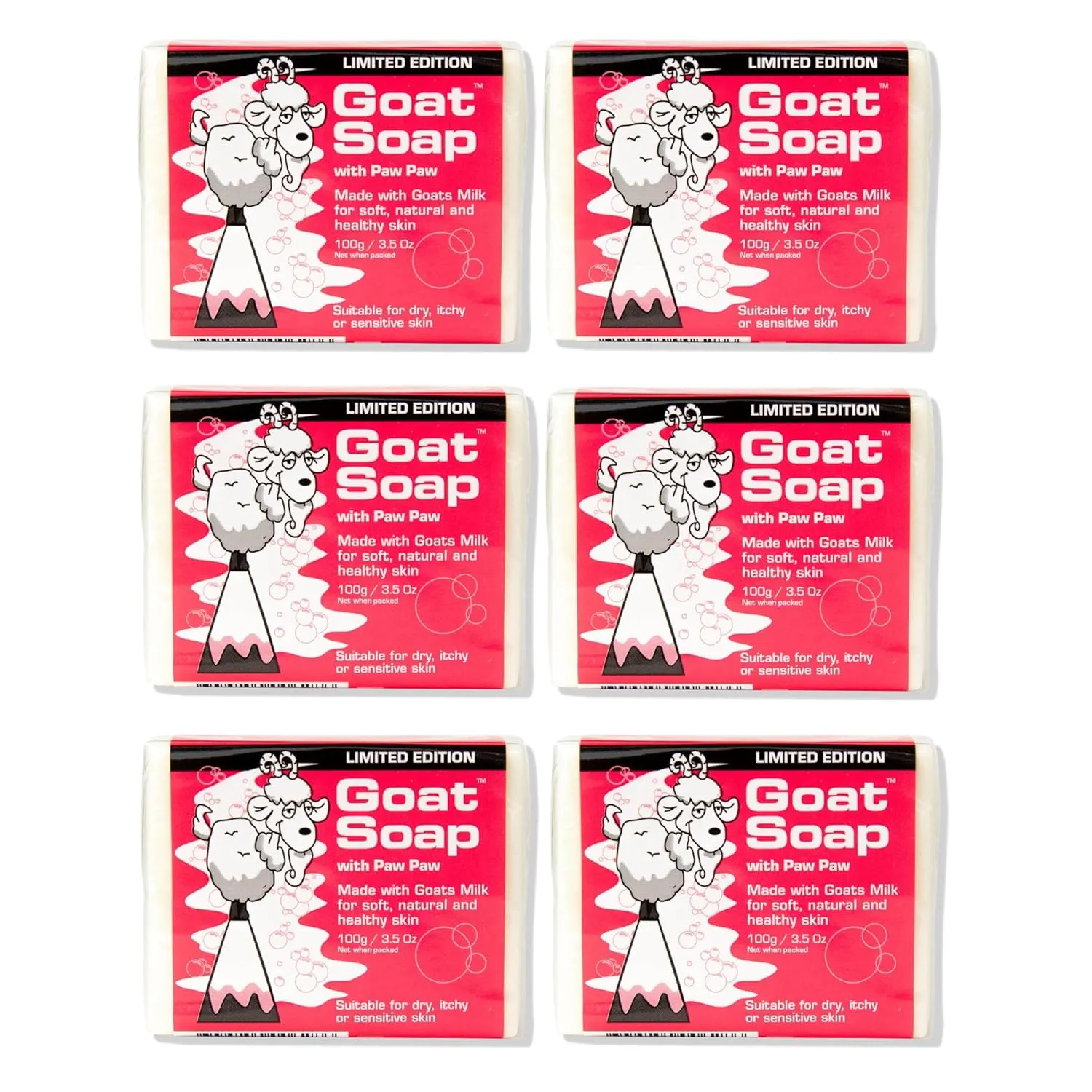 Soap Value Six Packs - for Soft, Natural and Healthy Skin, Goats Milk Body Soap Bar - 6 x 100g (3.5oz) Bars - Paw Paw