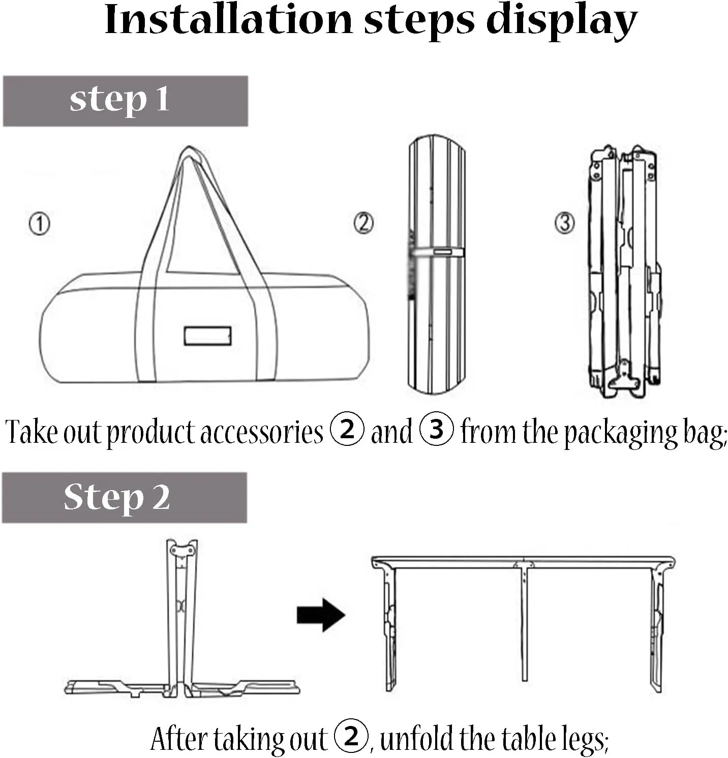 SOBOUR Strong Camping Table Foldable Table Legs Picnic Table Roll Up Desktop Camping Grill Table Send Storage Bag for Outdoor Camp, Large