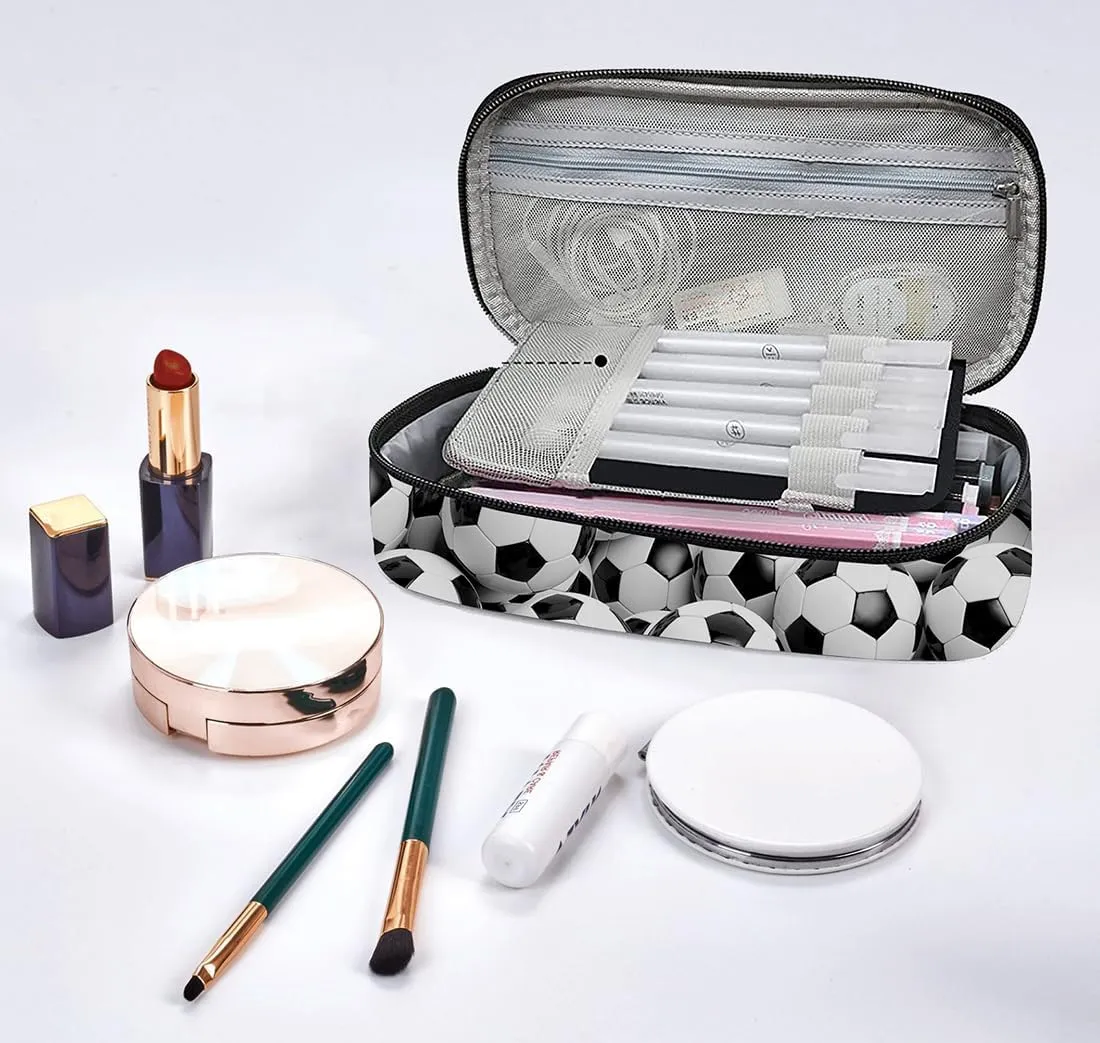 Soccer Pen Holder Case Brush Pot Stationery Multifunction Pen Container Large Capacity Storage Pouch with Zipper Birthday Gifts Pen Box for Women Men