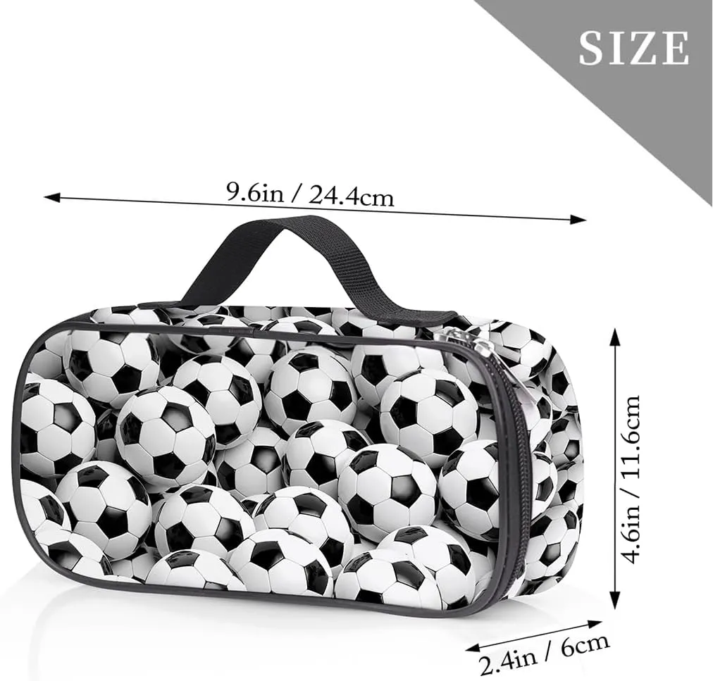 Soccer Pen Holder Case Brush Pot Stationery Multifunction Pen Container Large Capacity Storage Pouch with Zipper Birthday Gifts Pen Box for Women Men