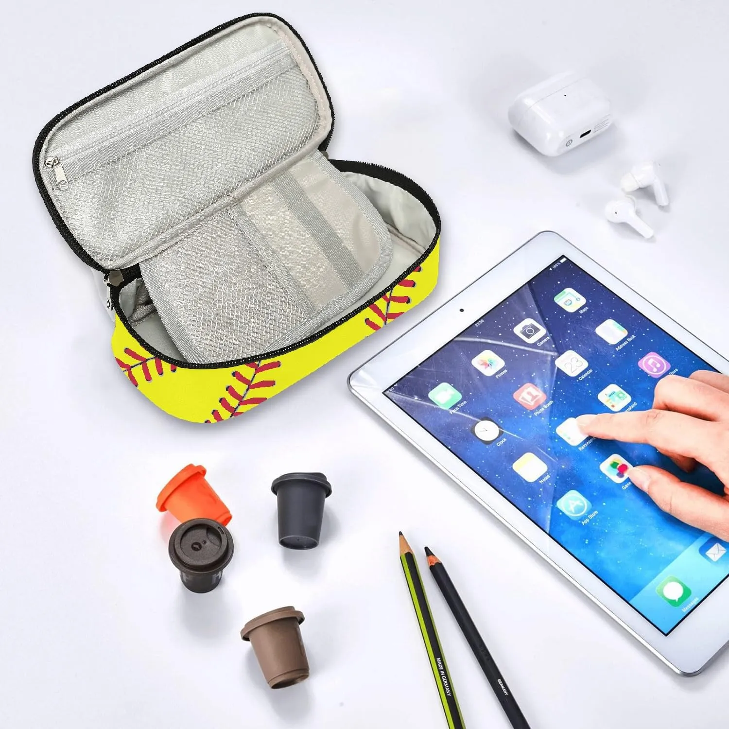 Softball Pen Holder Case Brush Pot Stationery Multifunction Pen Container Large Capacity Storage Pouch with Zipper Birthday Gifts Pen Box for Women Men