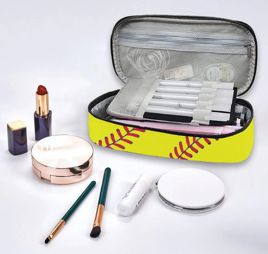 Softball Pen Holder Case Brush Pot Stationery Multifunction Pen Container Large Capacity Storage Pouch with Zipper Birthday Gifts Pen Box for Women Men
