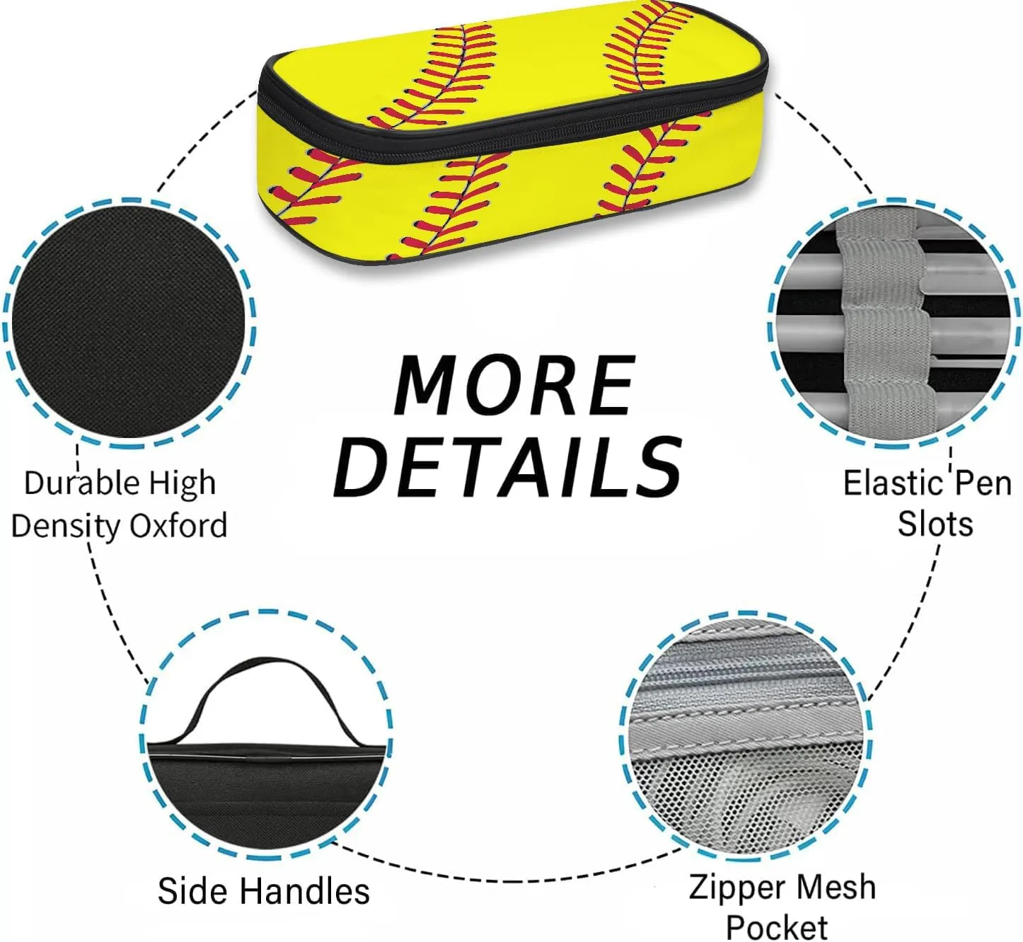 Softball Pen Holder Case Brush Pot Stationery Multifunction Pen Container Large Capacity Storage Pouch with Zipper Birthday Gifts Pen Box for Women Men