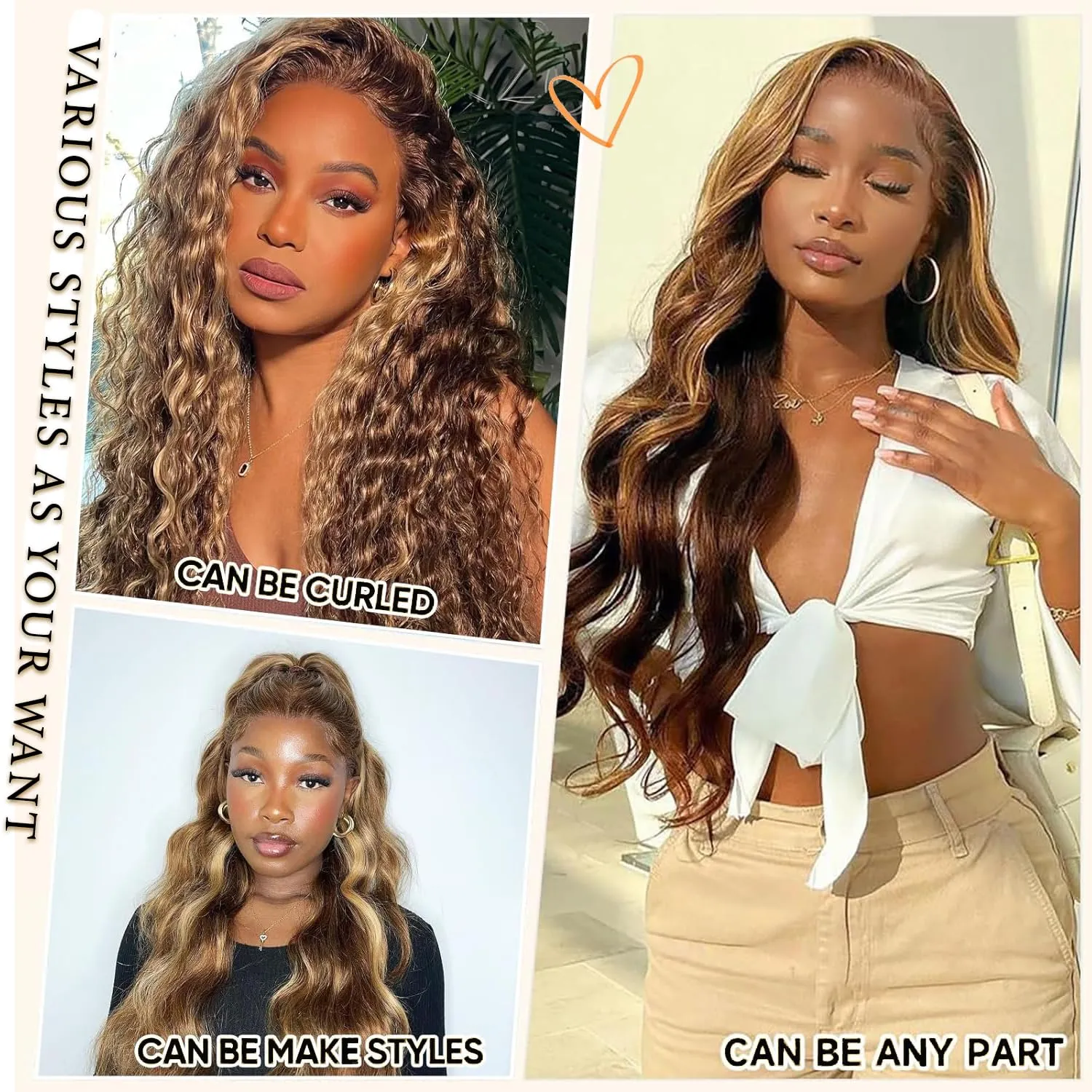 SOKU 13x6 Lace Frontal Wig Highlighted 32 Inch Body Wave Pre Plucked Babyhair Transparent HD Lace Heat Friendly Highlights Brown Bouncy Synthetic Hair