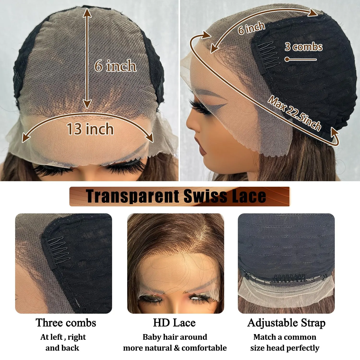 SOKU 13x6 Lace Frontal Wig Highlighted 32 Inch Body Wave Pre Plucked Babyhair Transparent HD Lace Heat Friendly Highlights Brown Bouncy Synthetic Hair