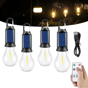 Solar Rechargeable Hooked Camping Light,Waterproof USB Rechargeable LED Outdoor Emergency Light Bulb,Multi Functional Portable Tent Ambient Light (4pcs Spherical, 7.6*2.4in)