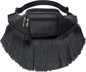 Solene Fringe Waist bag for women with Multi Zipper Pockets