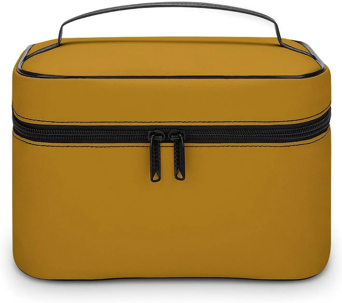 Solid Color Dark Mustard Yellow Makeup Bag, Portable Travel Cosmetic Case Zipper Toiletry Bag for Women Girls