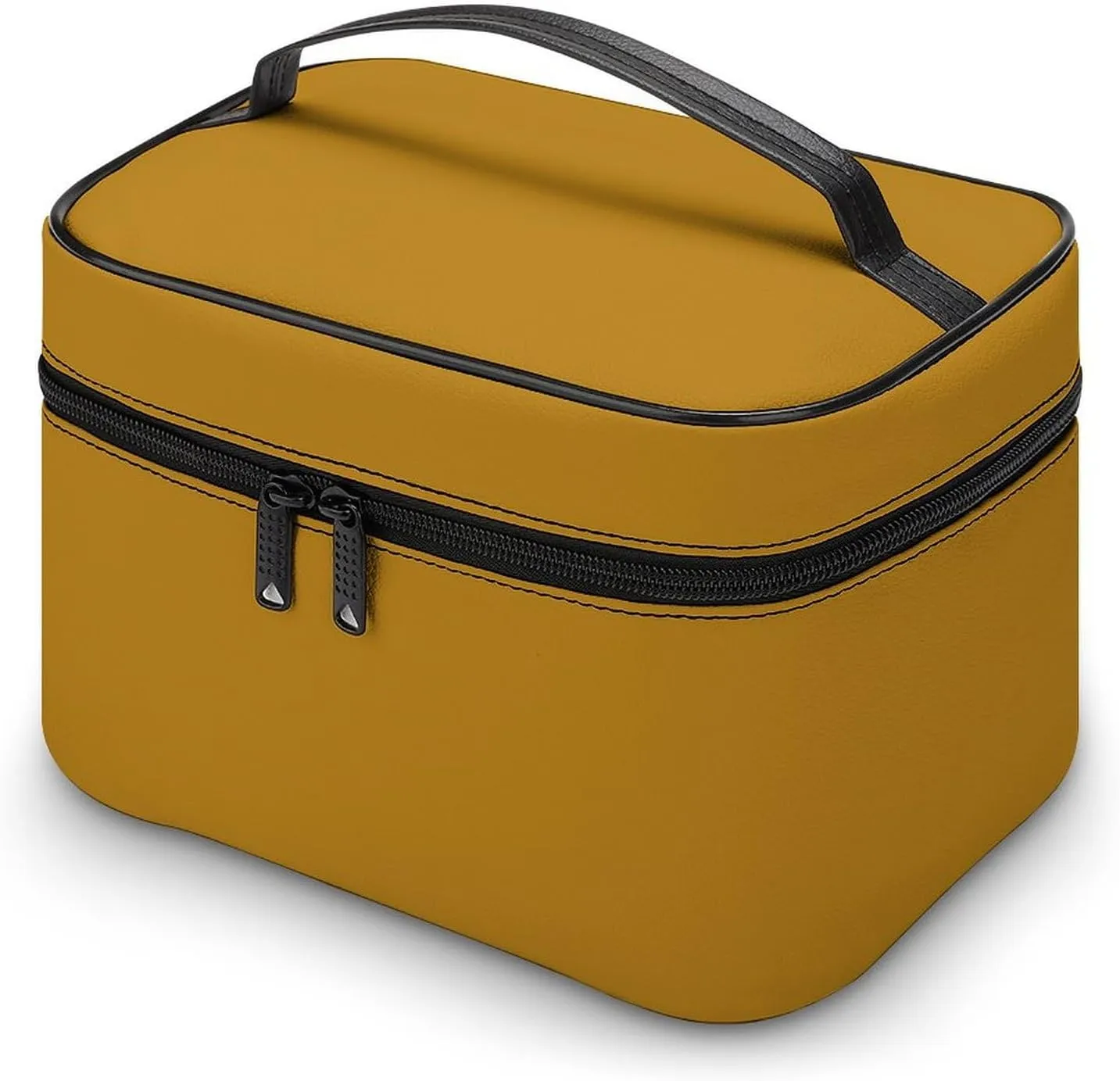 Solid Color Dark Mustard Yellow Makeup Bag, Portable Travel Cosmetic Case Zipper Toiletry Bag for Women Girls