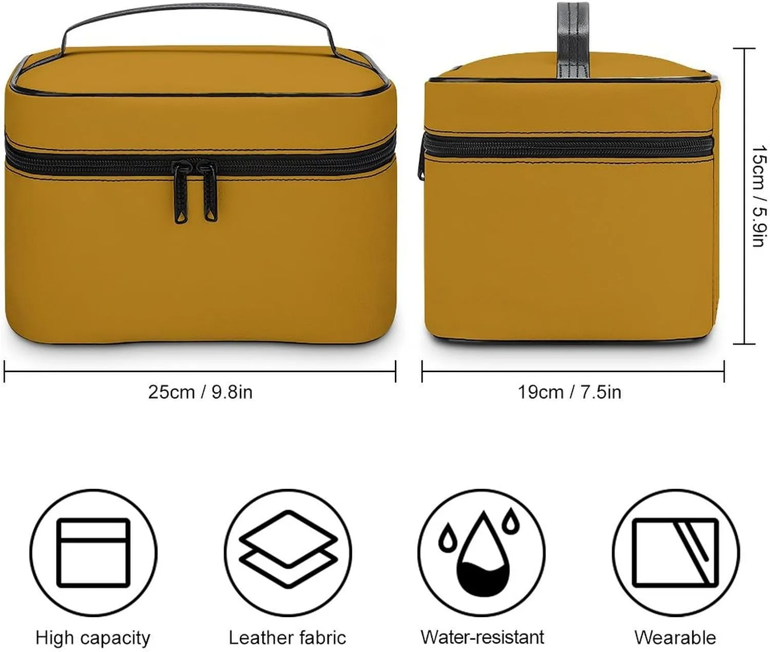 Solid Color Dark Mustard Yellow Makeup Bag, Portable Travel Cosmetic Case Zipper Toiletry Bag for Women Girls