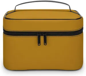 Solid Color Dark Mustard Yellow Makeup Bag, Portable Travel Cosmetic Case Zipper Toiletry Bag for Women Girls