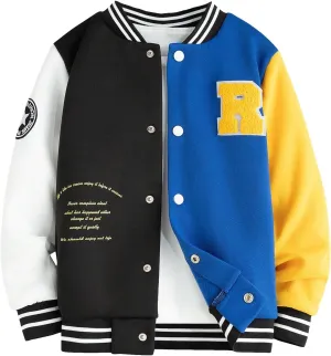 SOLY HUX Boy's Varsity Jacket Letter Star Print Long Sleeve Color Block Baseball Bomber Jacket Coat