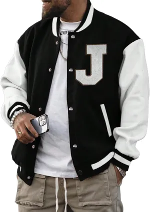 SOLY HUX Men's Bomber Jacket Color Block Letter Graphic Long Sleeve Baseball Varsity Jacket Coat