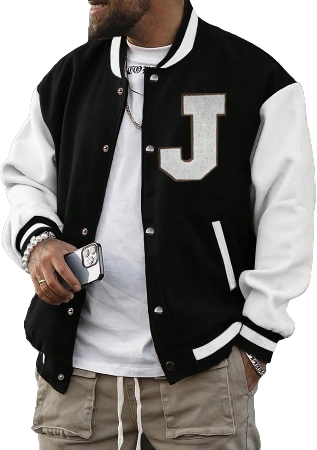 SOLY HUX Men's Bomber Jacket Color Block Letter Graphic Long Sleeve Baseball Varsity Jacket Coat
