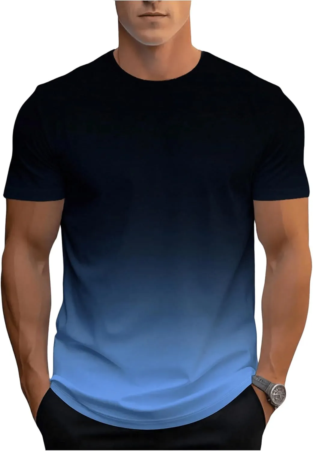 SOLY HUX Men's Gradient T Shirt Short Sleeve Round Neck Tee Summer Tops