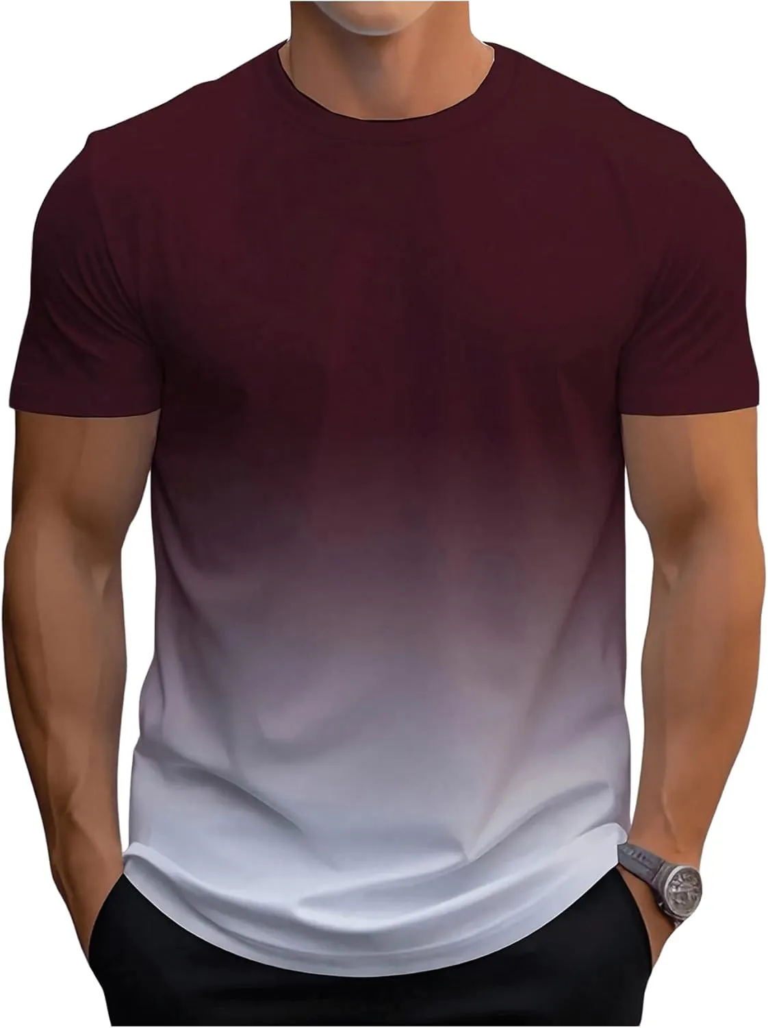 SOLY HUX Men's Gradient T Shirt Short Sleeve Round Neck Tee Summer Tops